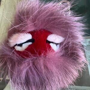 Real Fur Pink and Red Keychain Ring